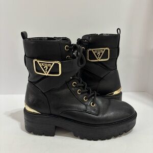 GUESS Flat Combat Booties.         BlackFaux Leather
GFFINLEES Heel Size Women's